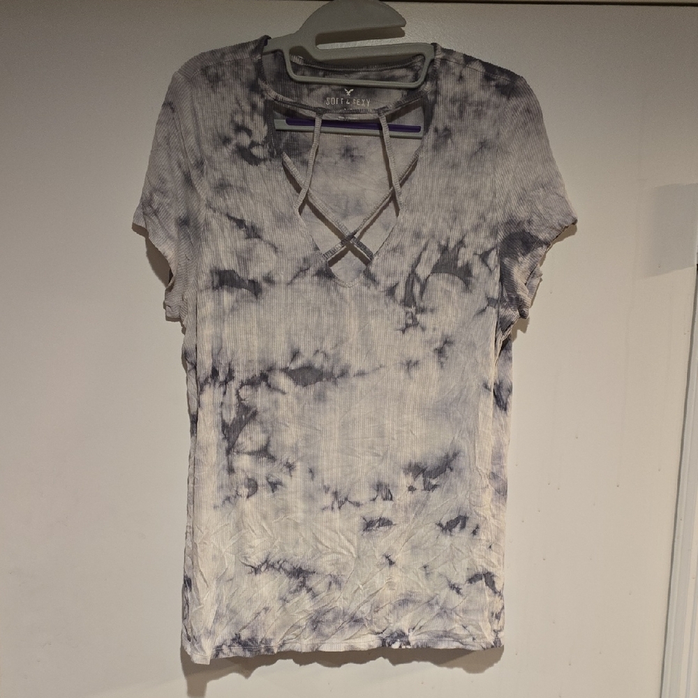 American Eagle Tie Dye Ribbed Top Cutout Tee